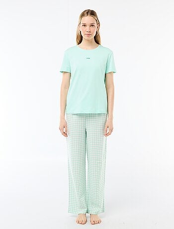 Ensemble pyjama long t-shirt + pantalon à carreaux - 2 pièces