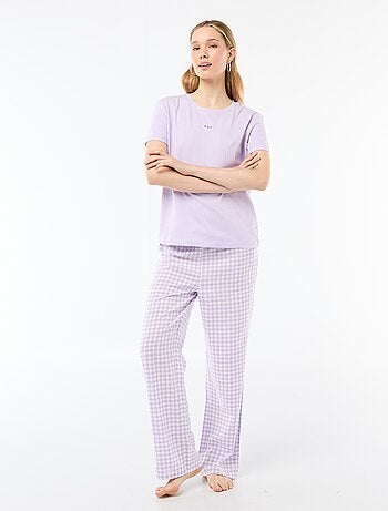 Ensemble pyjama long t-shirt + pantalon à carreaux - 2 pièces