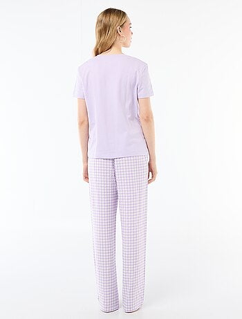 Ensemble pyjama long t-shirt + pantalon à carreaux - 2 pièces