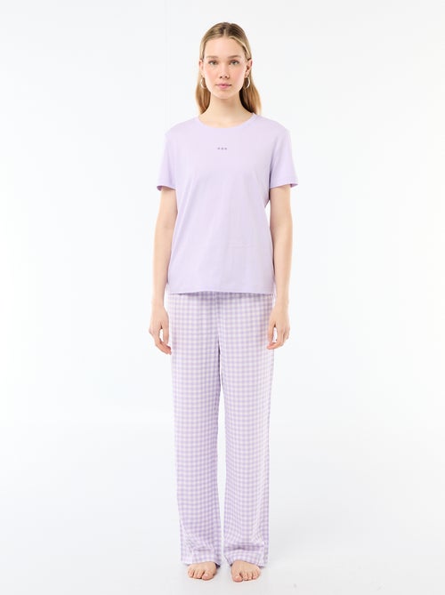 Ensemble pyjama long t-shirt + pantalon à carreaux -  2 pièces - Kiabi