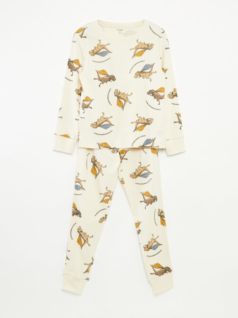 Ensemble pyjama long t-shirt + pantalon avec motif all over Beige - Kiabi