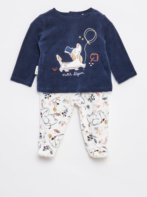 Ensemble pyjama long t-shirt + pantalon avec pieds en polaire - 2 pièces - Kiabi