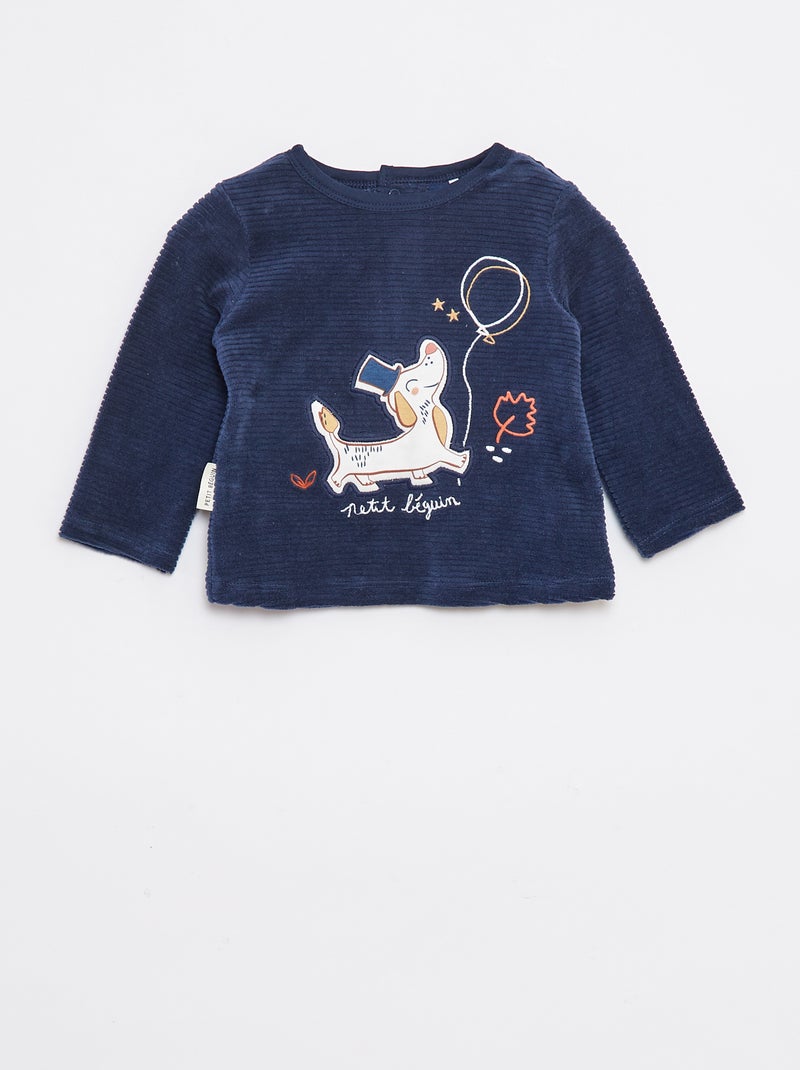 Ensemble pyjama long t-shirt + pantalon avec pieds en polaire - 2 pièces Beige - Kiabi
