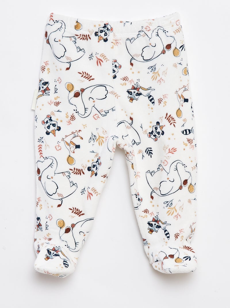 Ensemble pyjama long t-shirt + pantalon avec pieds en polaire - 2 pièces Beige - Kiabi