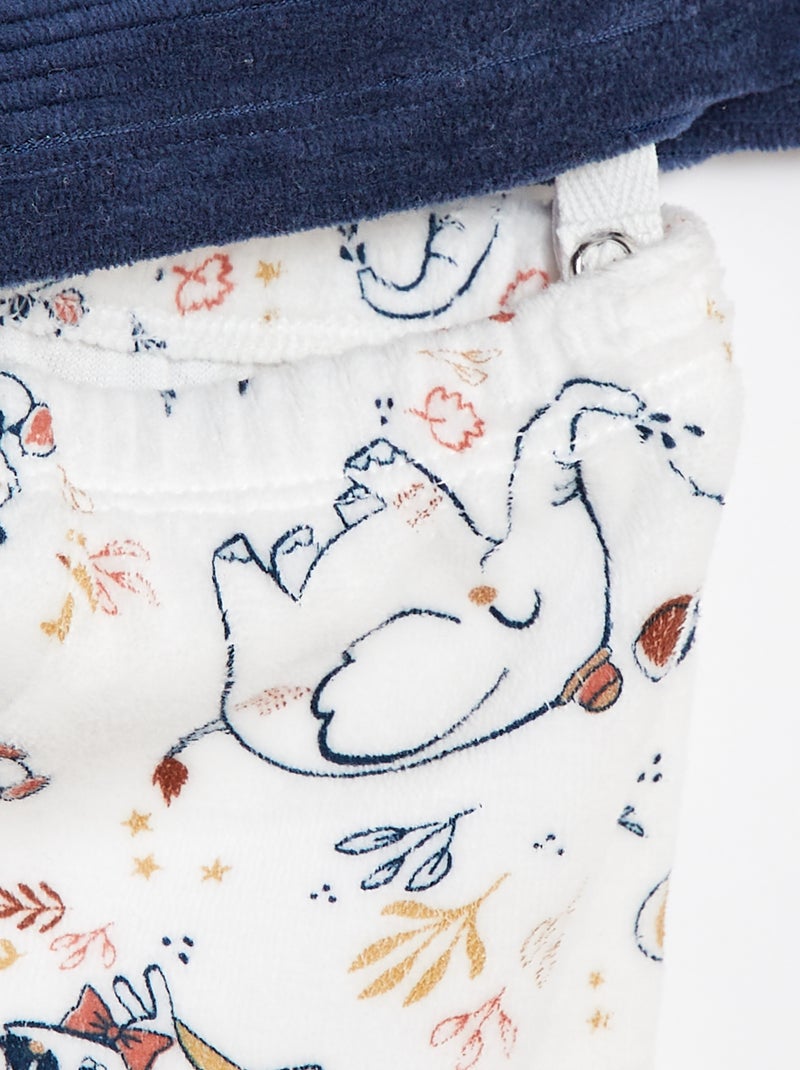 Ensemble pyjama long t-shirt + pantalon avec pieds en polaire - 2 pièces Beige - Kiabi
