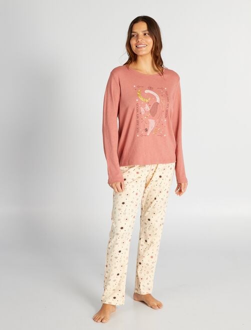 Ensemble pyjama long t-shirt + pantalon en jersey - 2 pièces - Kiabi