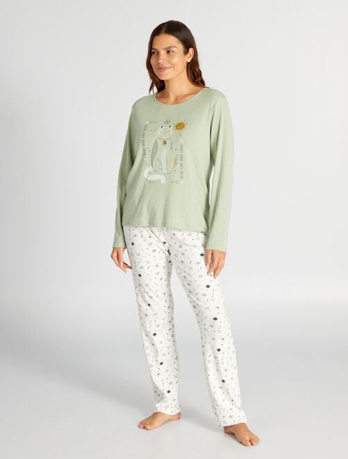 Ensemble pyjama long t-shirt + pantalon en jersey - 2 pièces - Kiabi
