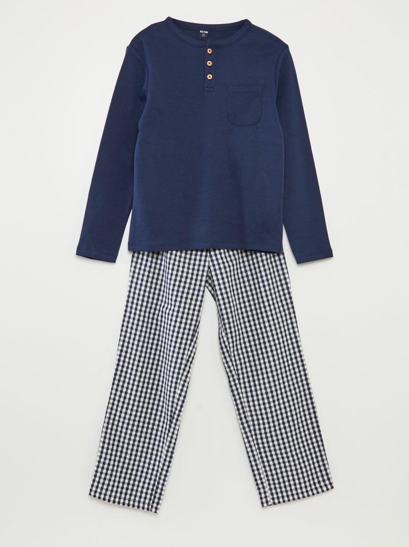 Ensemble pyjama long t-shirt + pantalon en popeline - 2 pièces Bleu - Kiabi