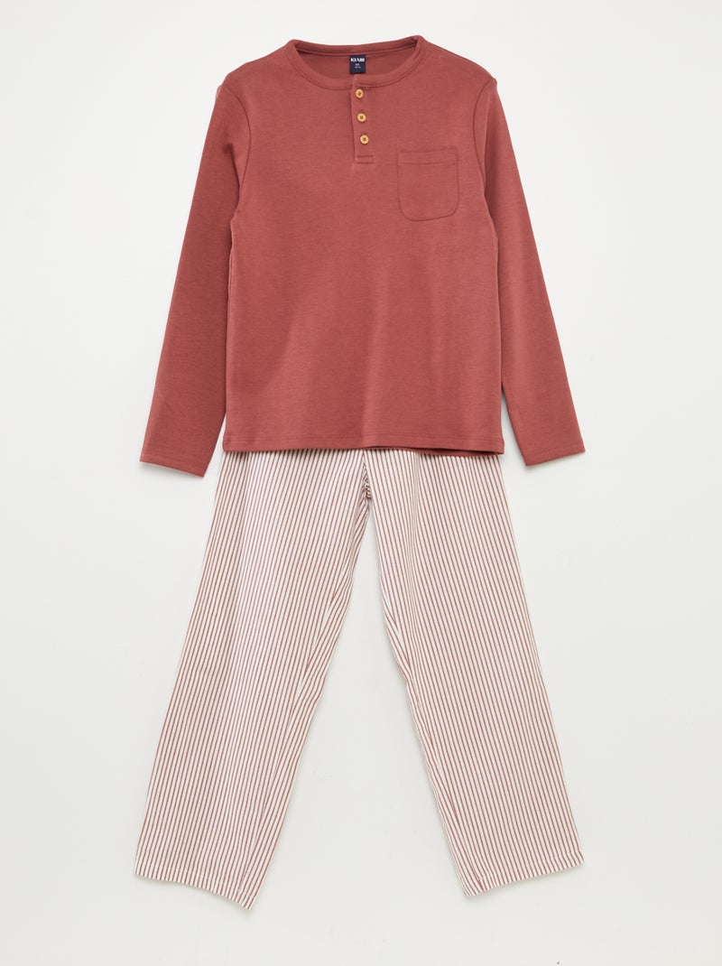 Ensemble pyjama long t-shirt + pantalon en popeline - 2 pièces Rouge - Kiabi