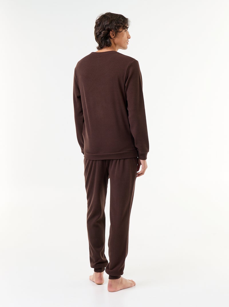Ensemble pyjama long t-shirt + pantalon gaufrés - 2 pièces Marron - Kiabi
