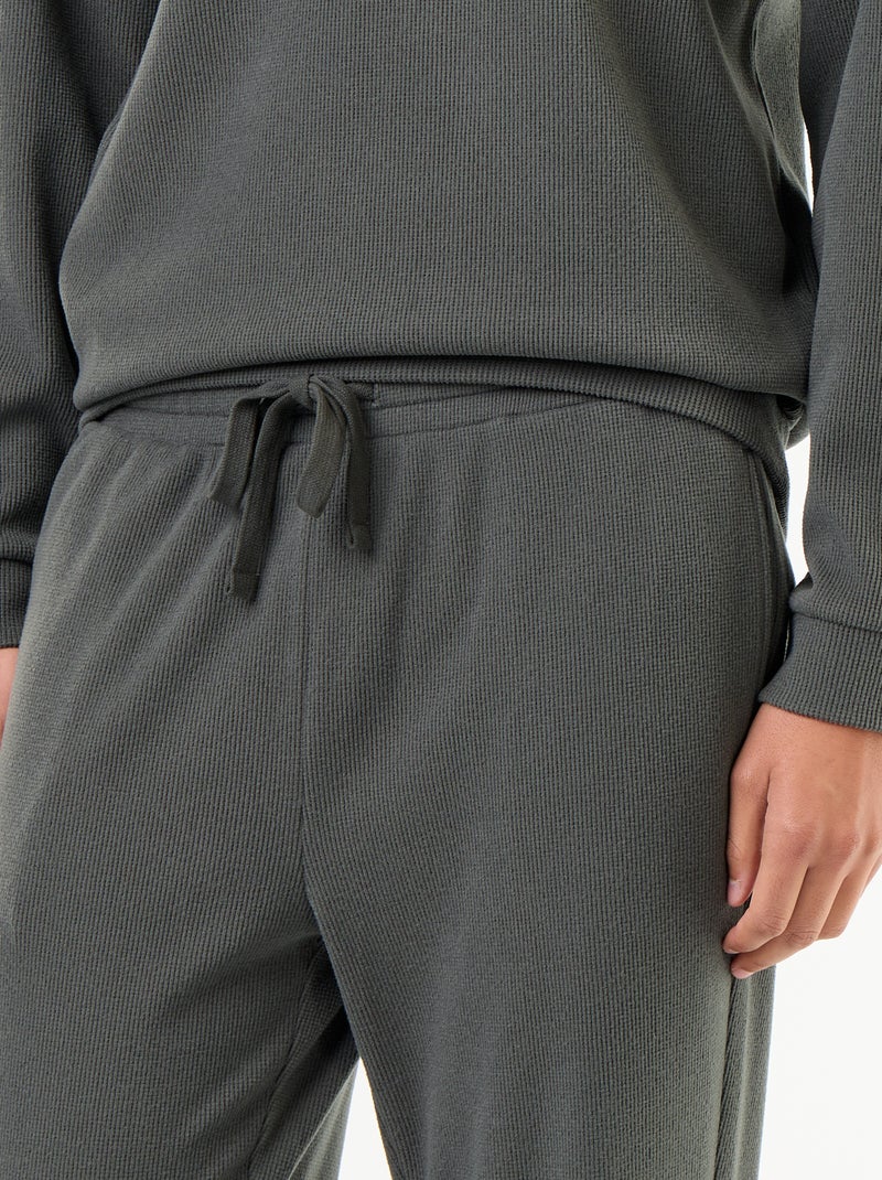 Ensemble pyjama long t-shirt + pantalon gaufrés - 2 pièces Vert - Kiabi