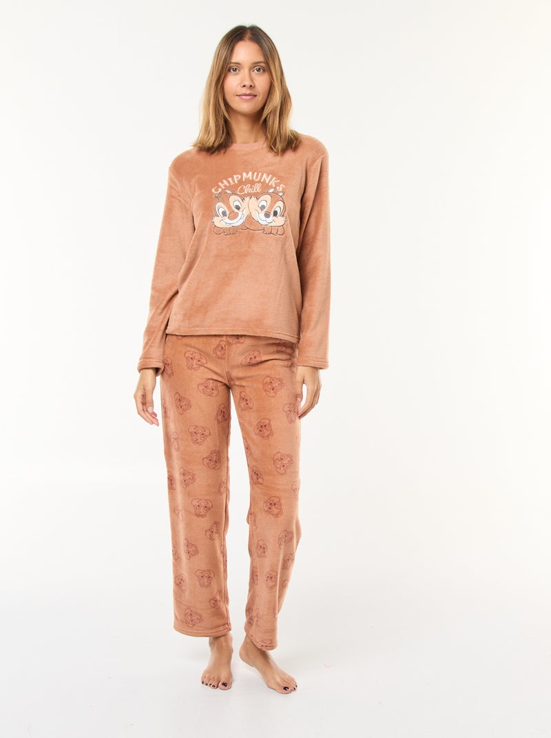 Ensemble pyjama long 'Tic Tac' 'Disney' en polaire - 2 pièces Beige - Kiabi