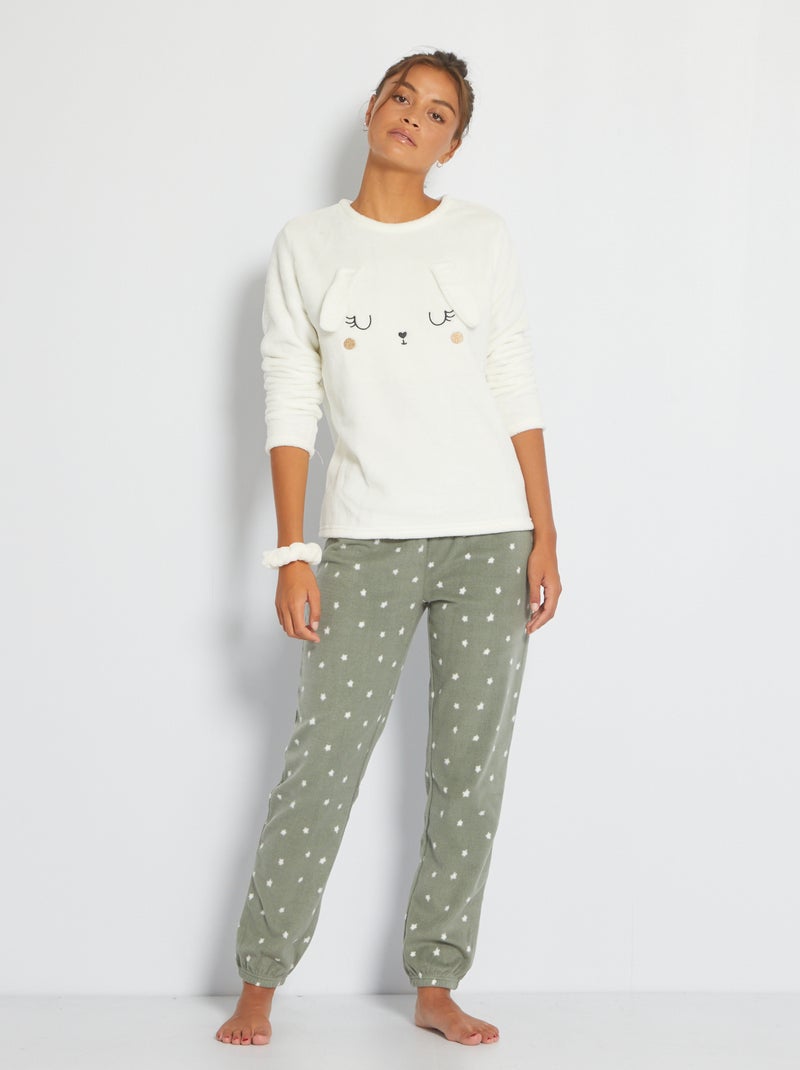 Ensemble pyjama maille douce 'lapin' Blanc/vert - Kiabi