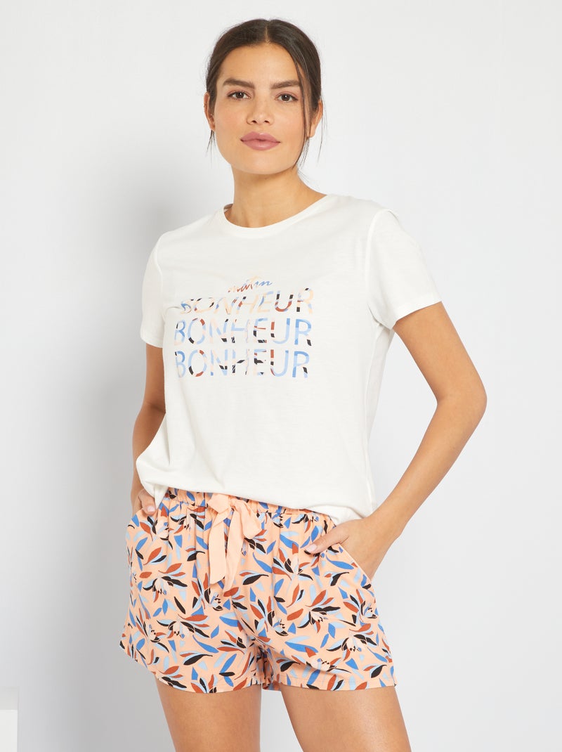 Ensemble pyjama 'matin bonheur' blanc/rose - Kiabi