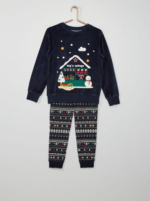 Pyjama De Noël Femme Full Volume By EMP – Bleu Foncé, Motif Bonhomme Pain D’épice – 100% Coton, Coupe Standard