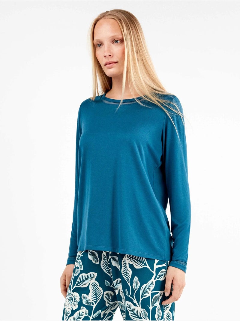 Ensemble pyjama pantalon contraste Bleu pétrole - Kiabi