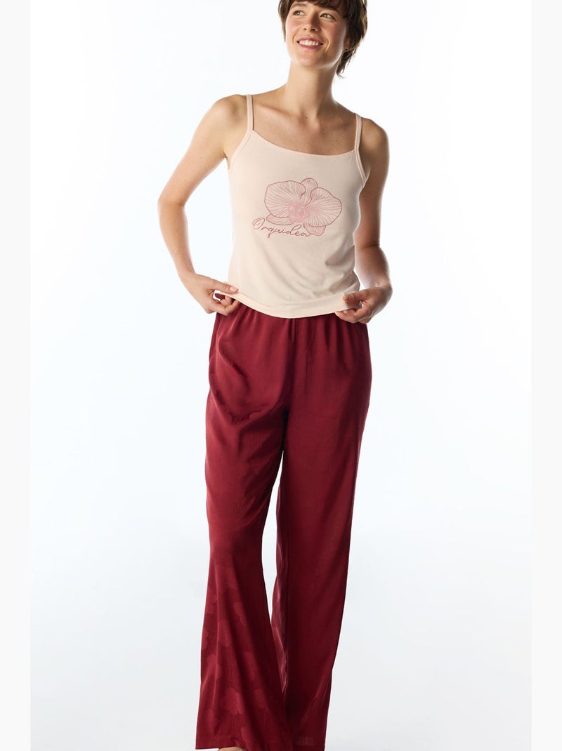 Ensemble pyjama pantalon fleuri orquidea penti Rouge bordeaux - Kiabi