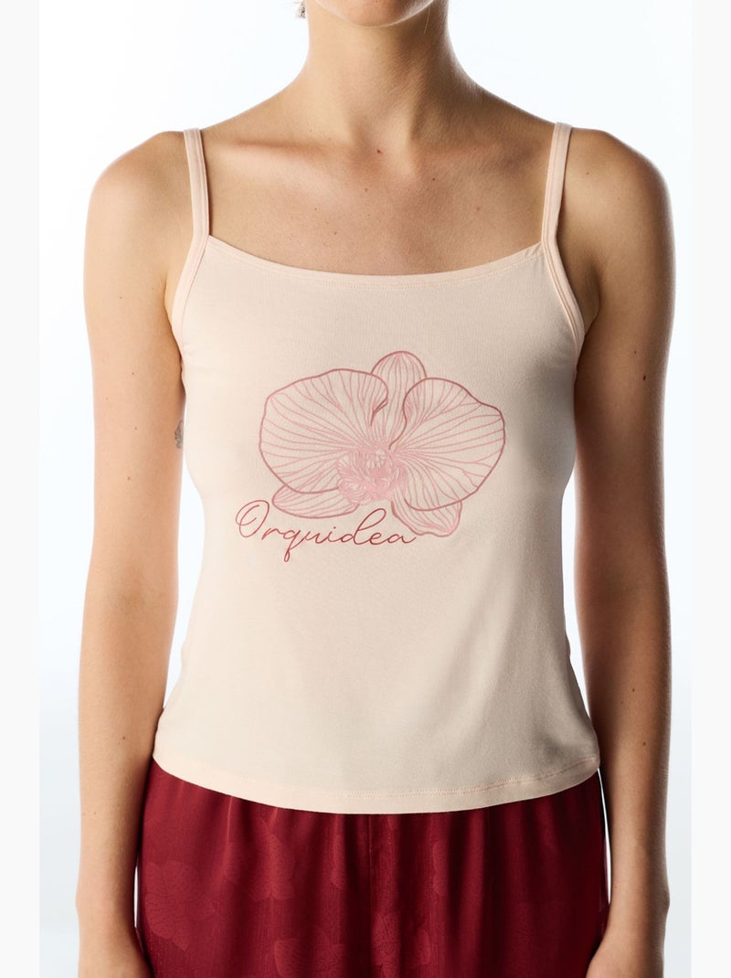 Ensemble pyjama pantalon fleuri orquidea penti Rouge bordeaux - Kiabi
