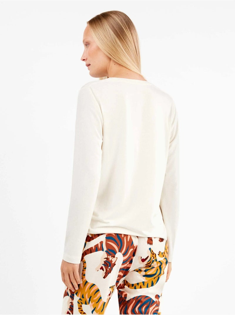 Ensemble pyjama pantalon imprimé tigres Ecru - Kiabi