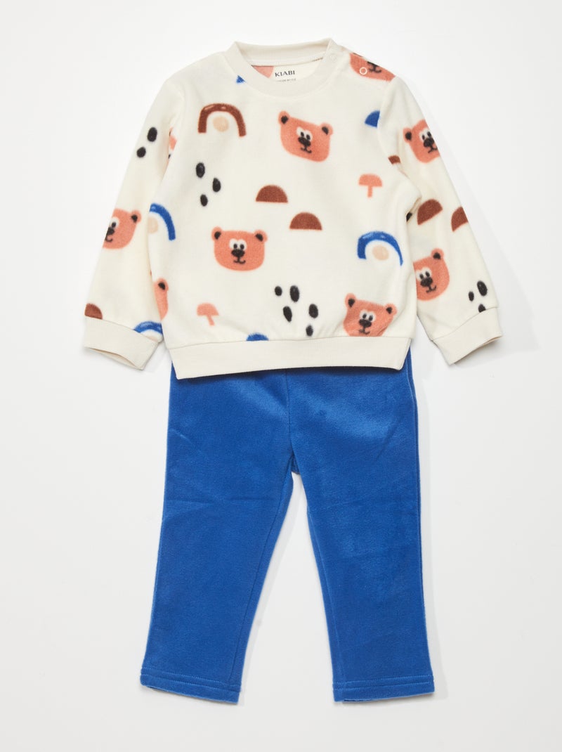 Ensemble pyjama polaire - 2 pièces Beige/bleu - Kiabi
