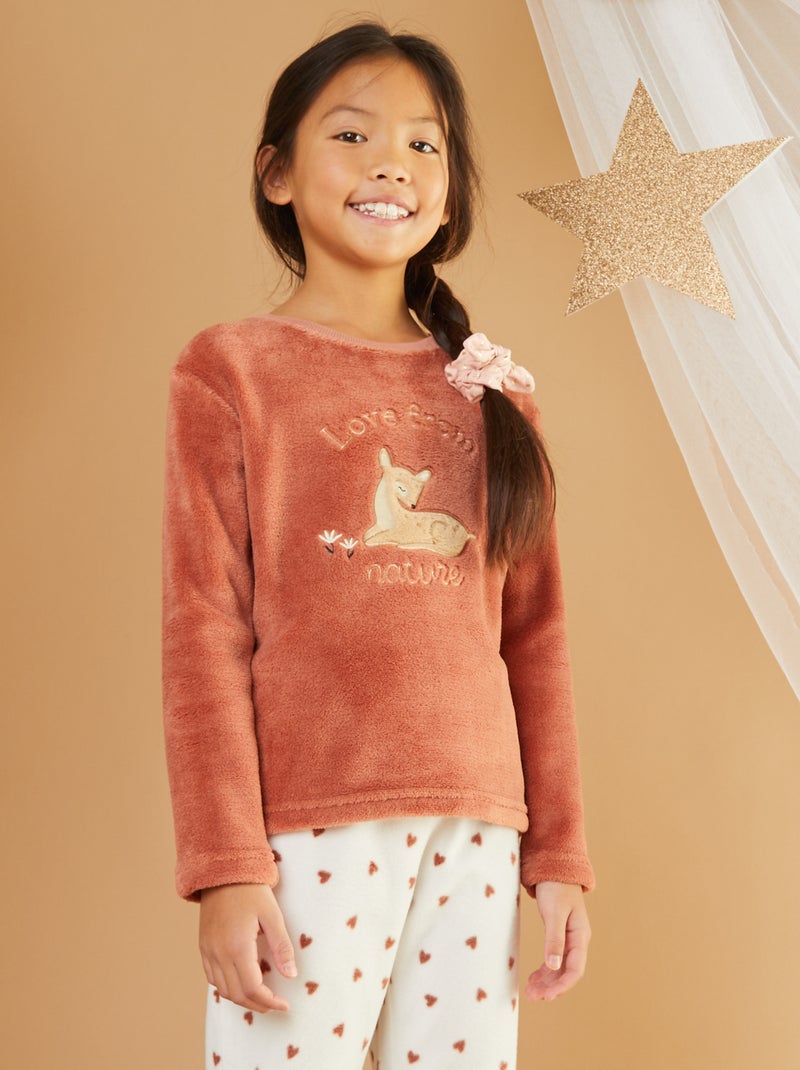 Ensemble pyjama polaire 'biche' - 2 pièces Vieux rose/blanc - Kiabi