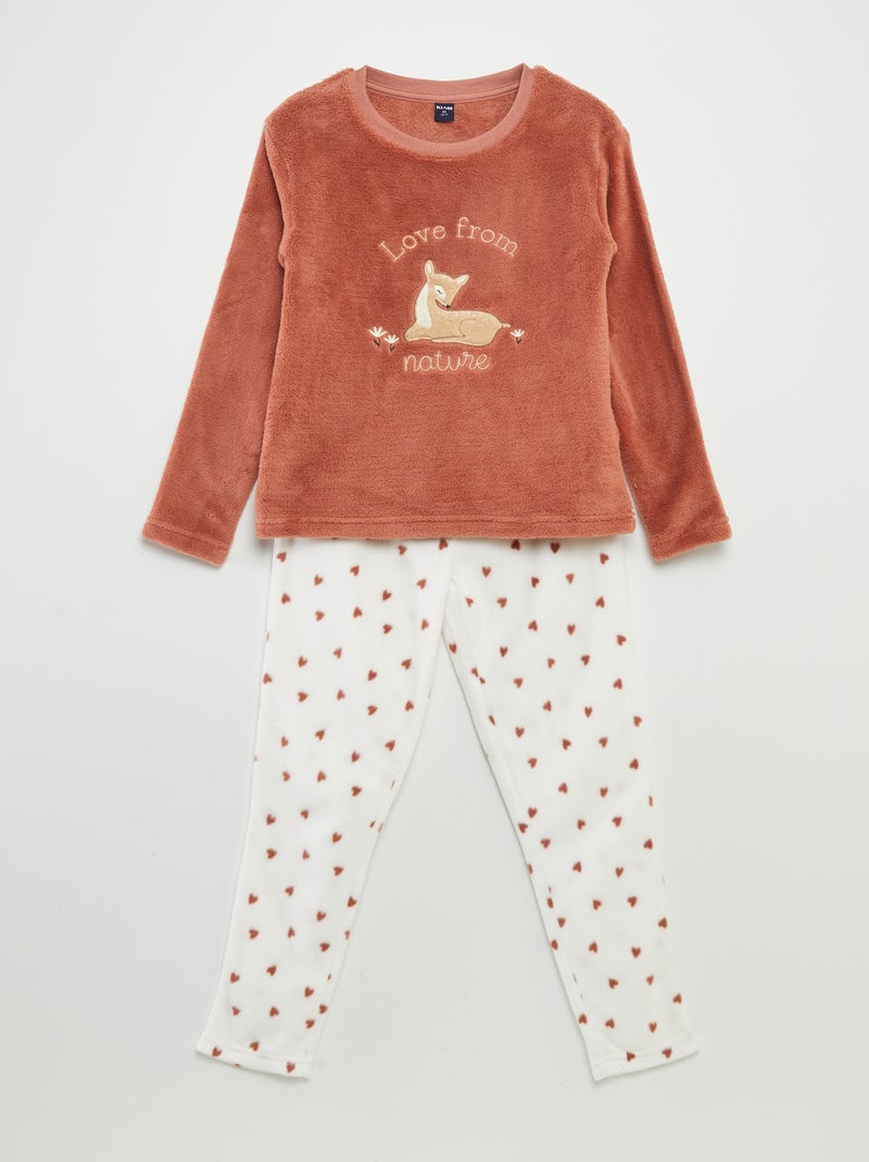 Ensemble pyjama polaire 'biche' - 2 pièces Vieux rose/blanc - Kiabi
