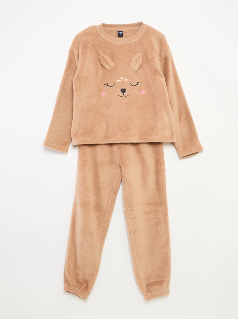 Ensemble pyjama polaire long sweat + pantalon - 2 pièces Beige - Kiabi