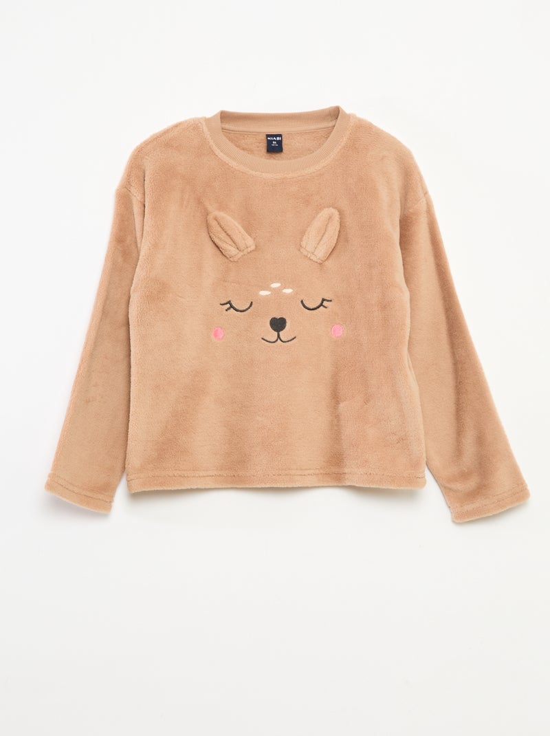 Ensemble pyjama polaire long sweat + pantalon - 2 pièces Beige - Kiabi