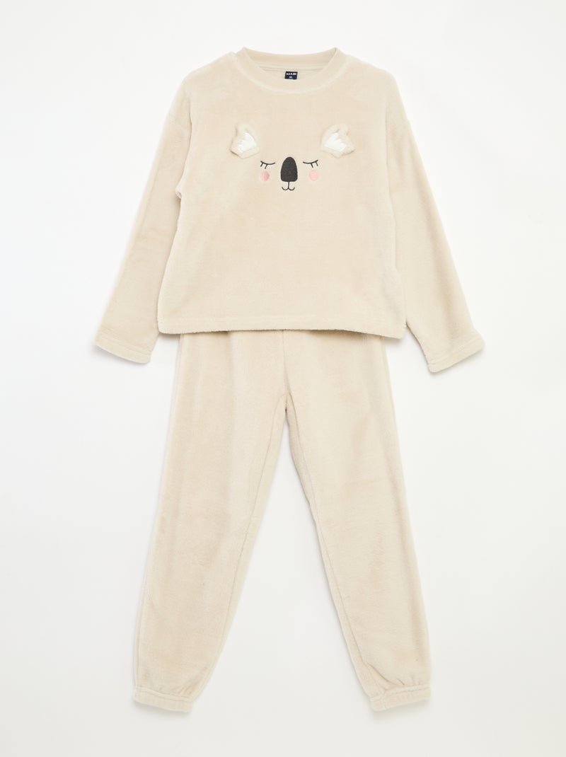 Ensemble pyjama polaire long sweat + pantalon - 2 pièces Beige - Kiabi