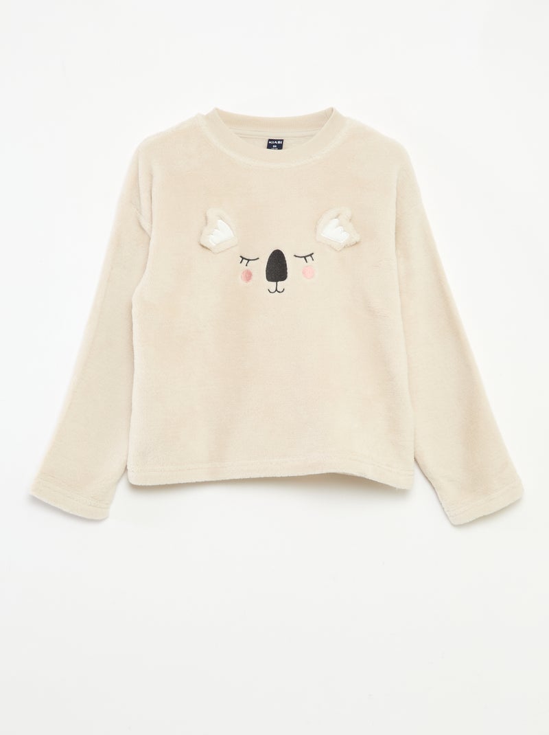 Ensemble pyjama polaire long sweat + pantalon - 2 pièces Beige - Kiabi