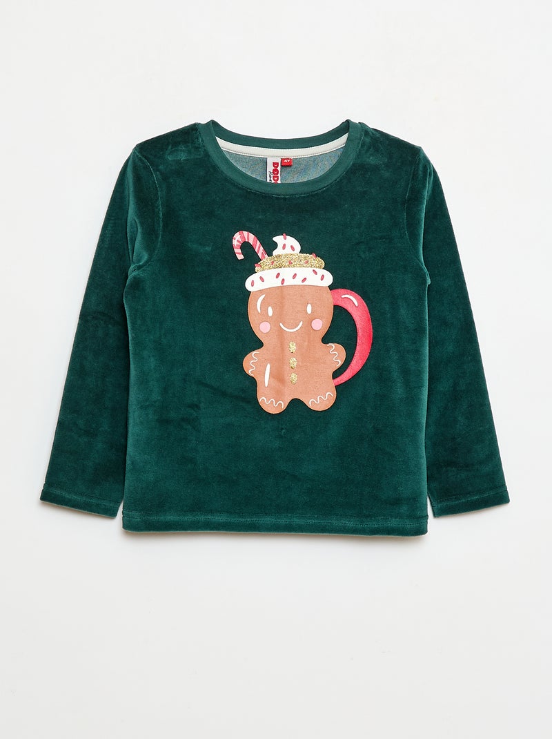 Ensemble pyjama polaire Noël t-shirt + pantalon - 2 pièces Vert - Kiabi