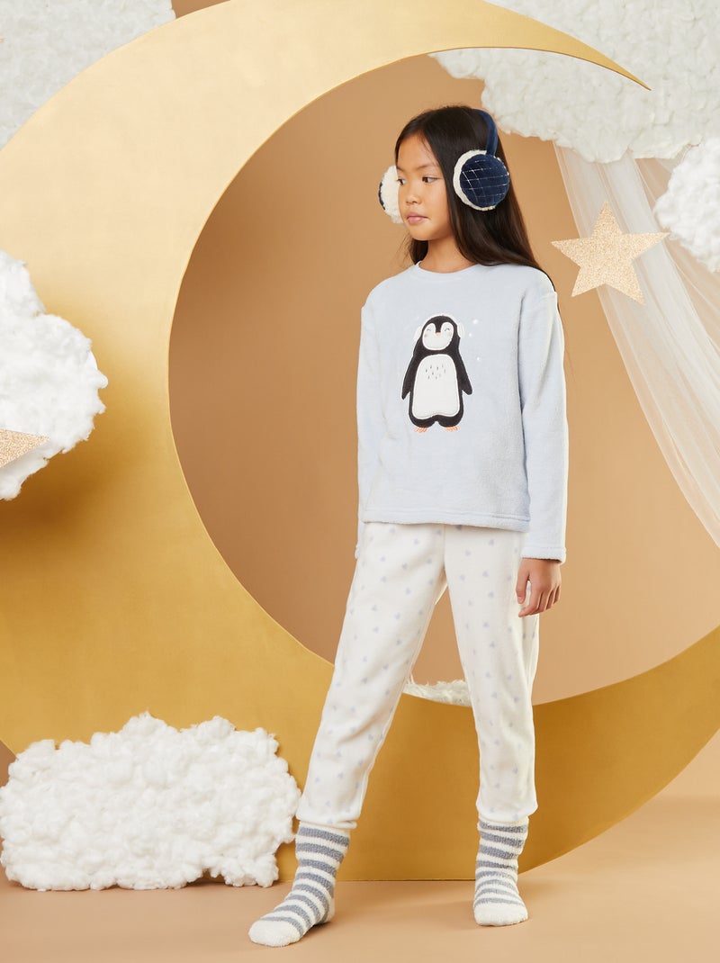 Ensemble pyjama polaire 'pingouin' - 2 pièces Bleu - Kiabi
