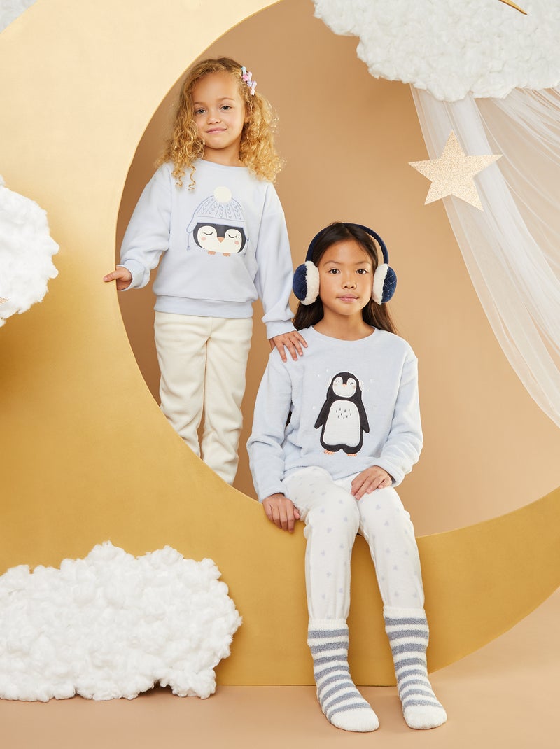 Ensemble pyjama polaire 'pingouin' - 2 pièces Bleu - Kiabi