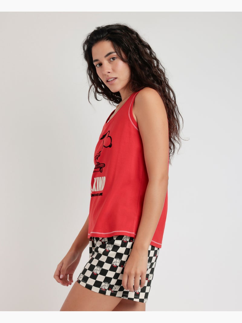 Ensemble pyjama sans manches pour femme PEANUTS Skate Is Not A Crime Rouge - Kiabi