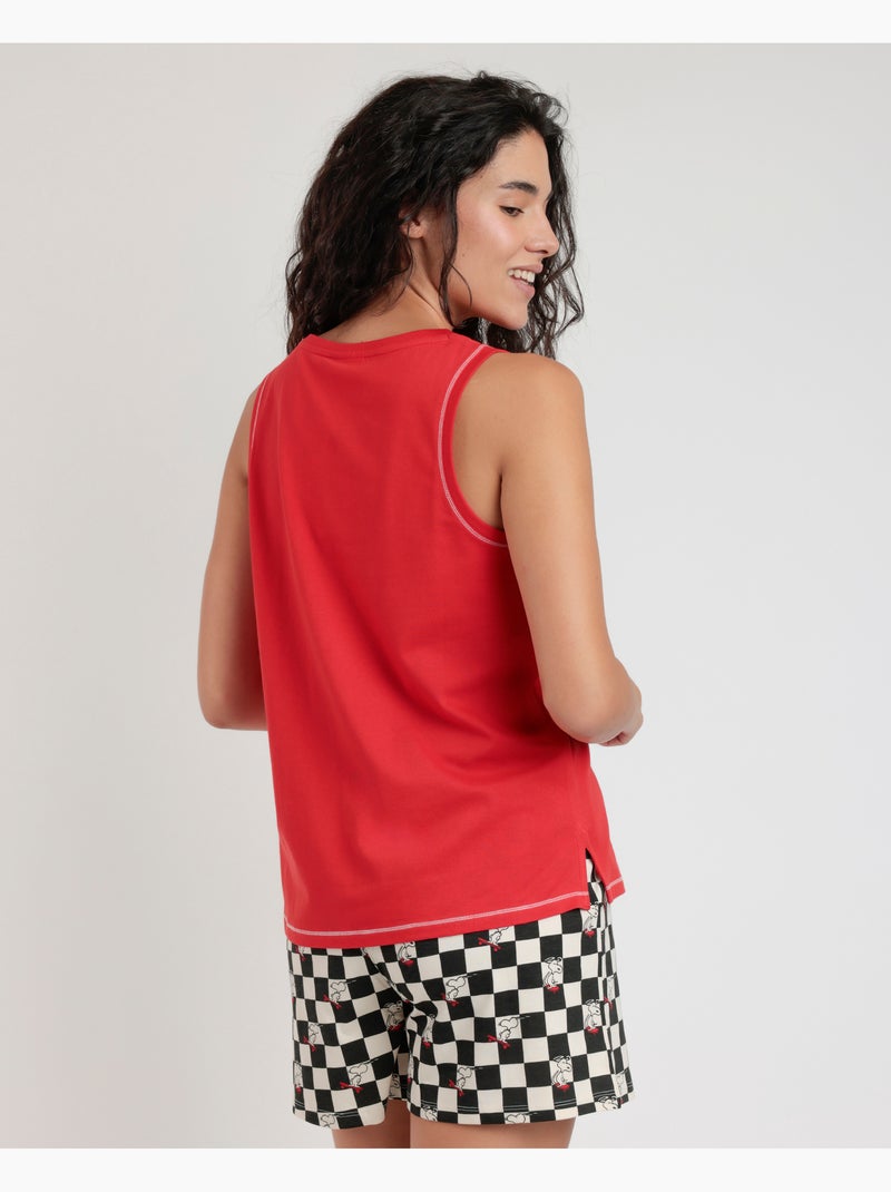 Ensemble pyjama sans manches pour femme PEANUTS Skate Is Not A Crime Rouge - Kiabi
