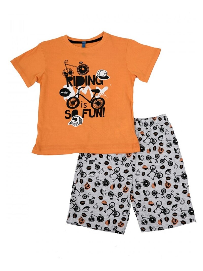 Ensemble pyjama short garçon Gris Orange - Kiabi