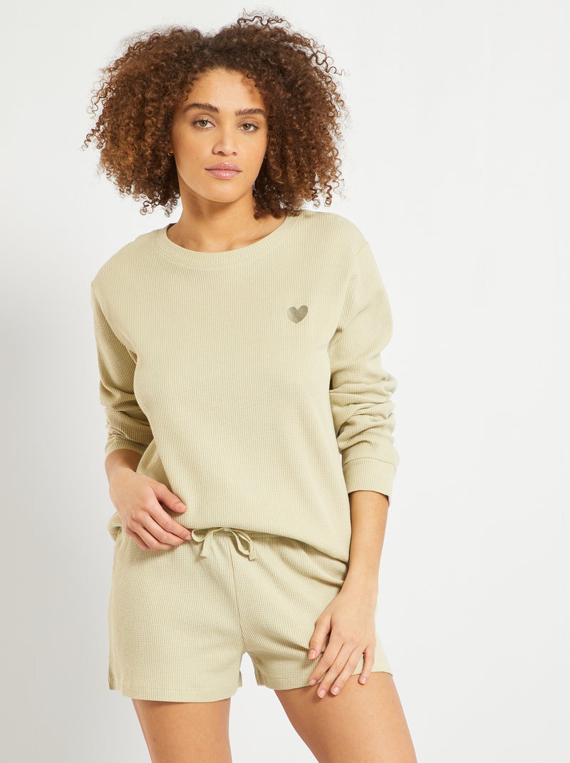 Ensemble pyjama short kaki clair - Kiabi