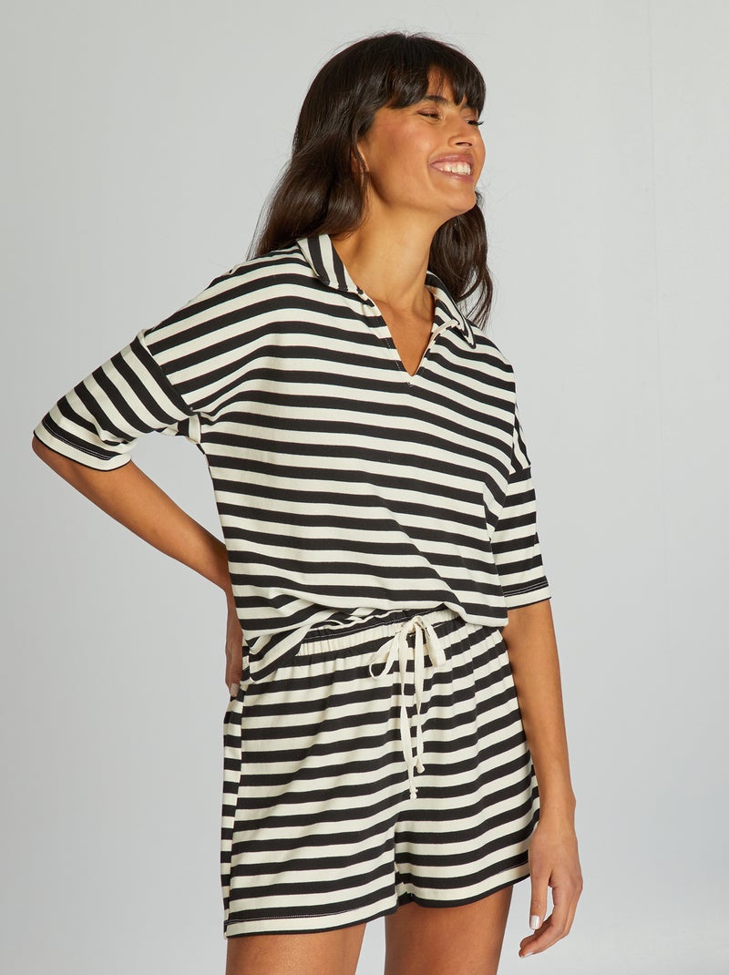 Pyjama Femme Monissy 2 Pièces - T-shirt Manches Courtes Et Short Rayé