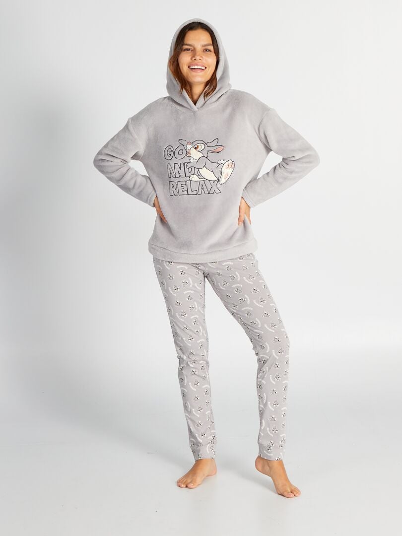Combinaison pyjama polaire femme à capuche gris 