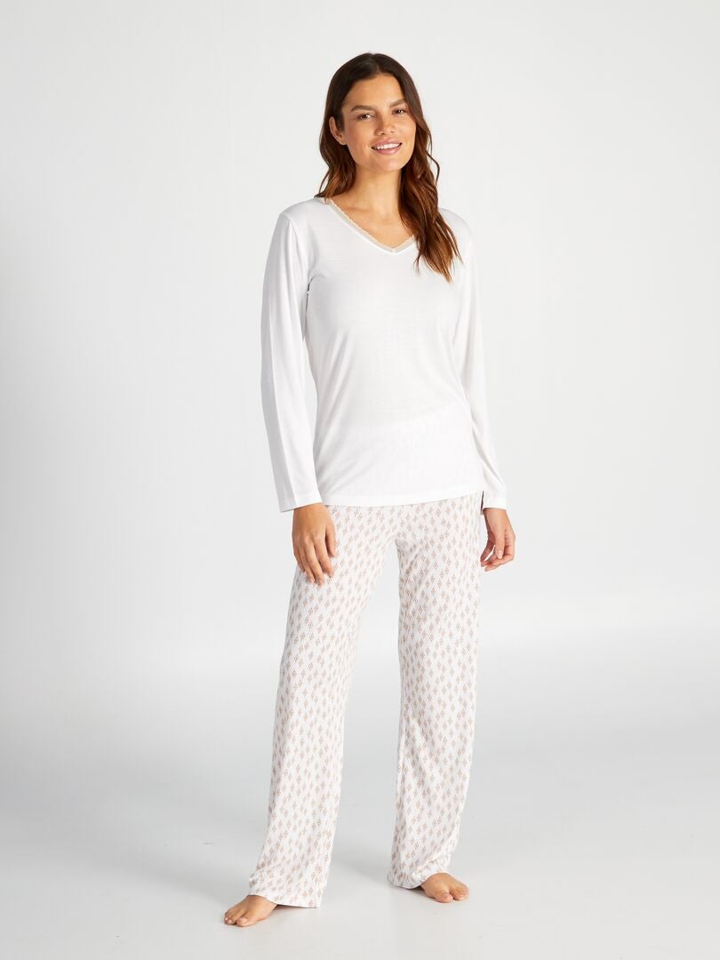Ensemble pyjama t-shirt + pantalon - 2 pièces Beige - Kiabi