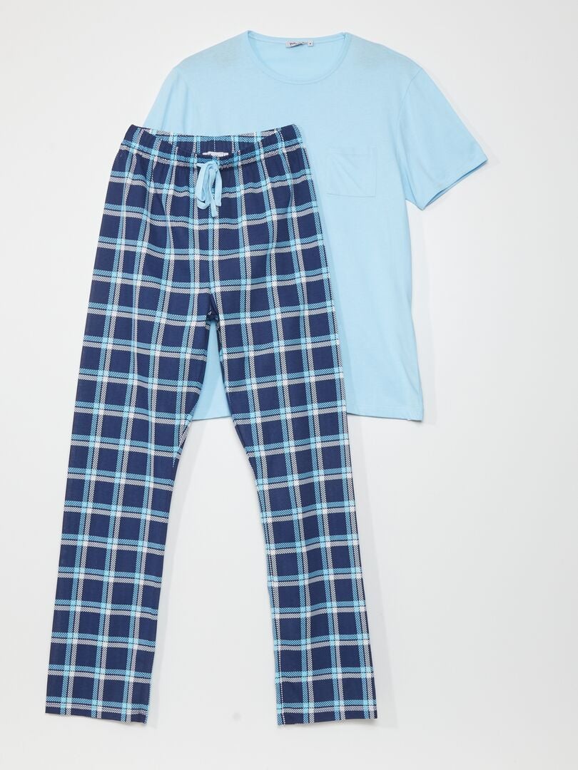 Ensemble pyjama côtelé t-shirt + pantalon - 2 pièces - Bleu - Kiabi - 17.60€