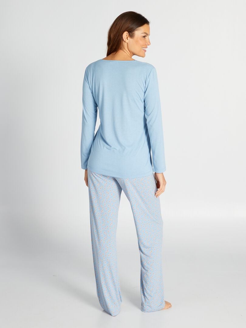 Ensemble pyjama côtelé t-shirt + pantalon - 2 pièces - Bleu - Kiabi - 17.60€
