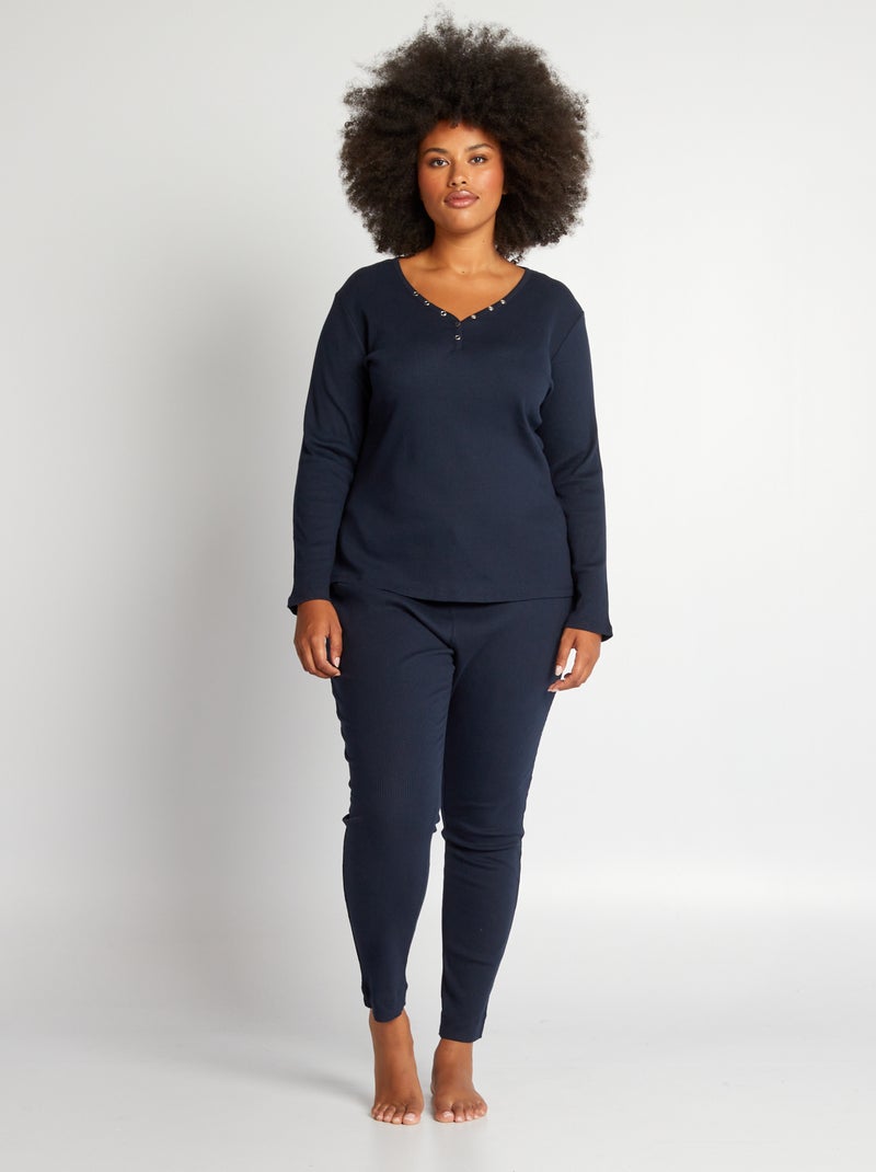 Ensemble pyjama t-shirt + pantalon - 2 pièces bleu marine - Kiabi