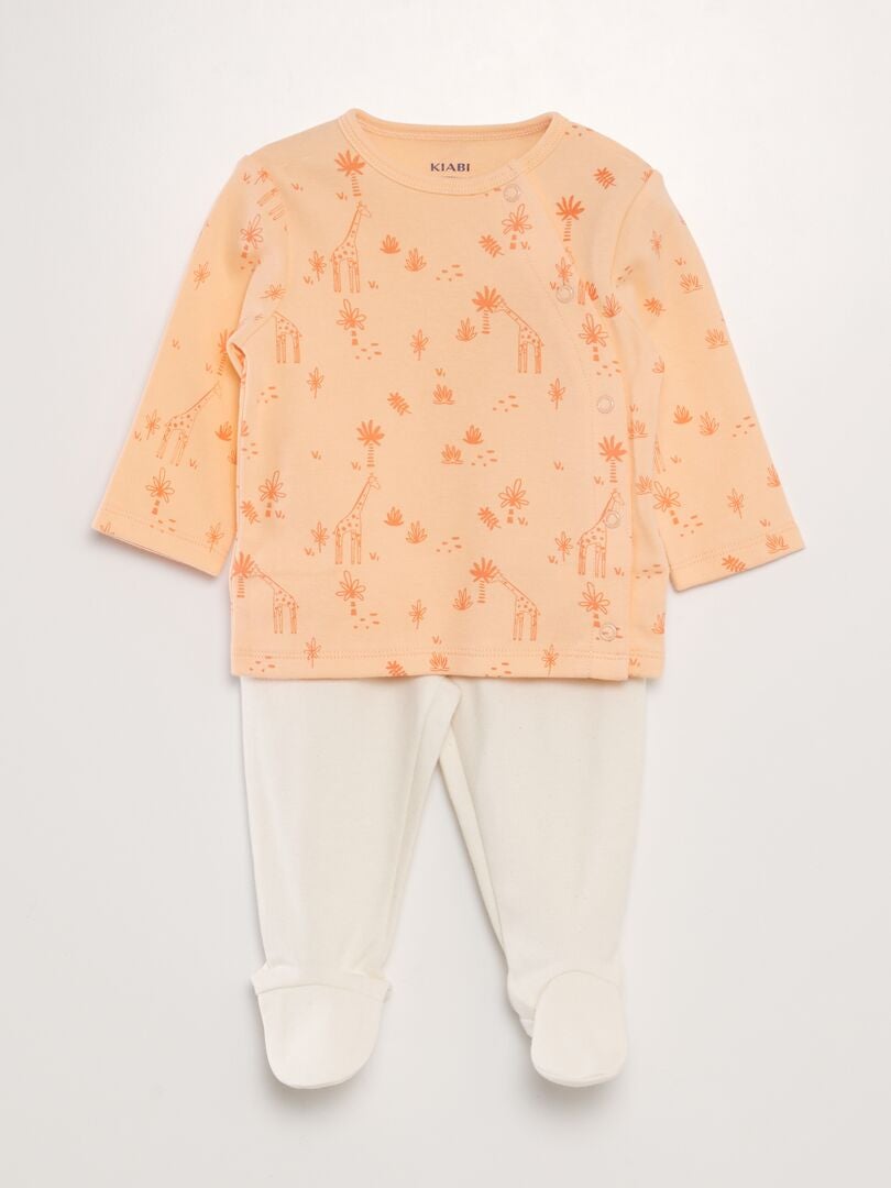 Ensemble T-shirt Et Short Dentelle Pour Bébé Fille - Pyjama Ou Tenue Quotidienne, Orange, Taille 1-2 Ans - 2
