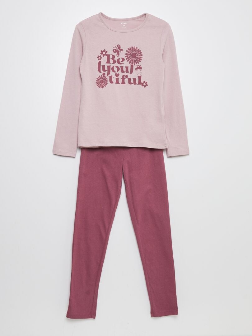 Ensemble pyjama t-shirt + pantalon - 2 pièces Rose clair/rose foncé - Kiabi