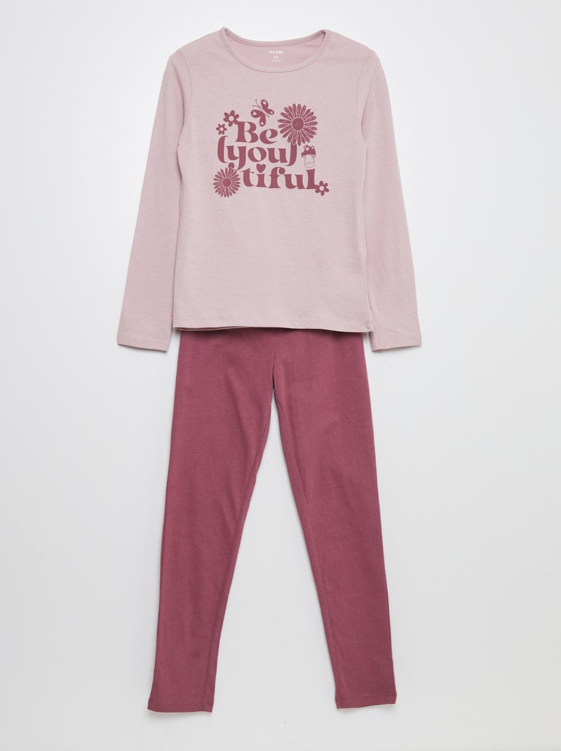 Ensemble pyjama t-shirt + pantalon - 2 pièces Rose clair/rose foncé - Kiabi