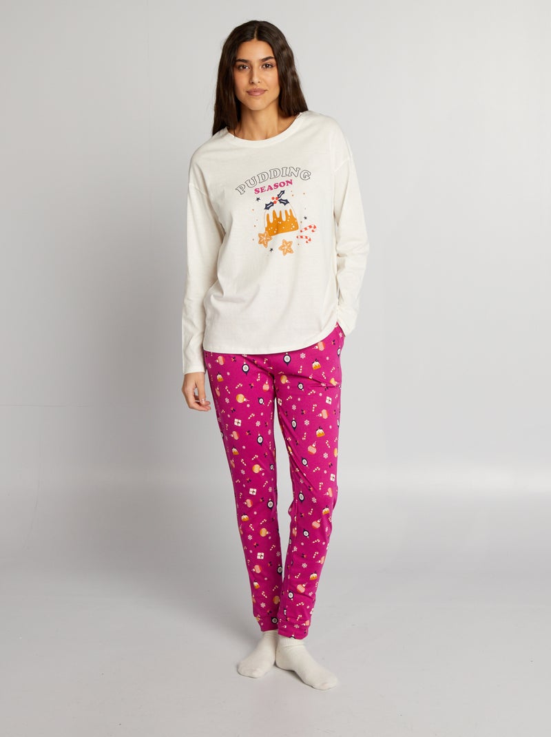 Ensemble pyjama t-shirt + pantalon - 2 pièces Rose/blanc - Kiabi