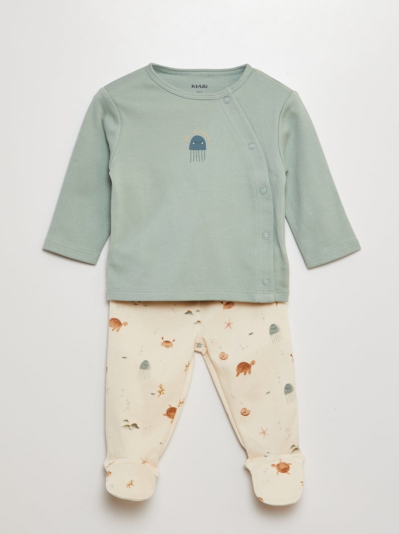 Ensemble pyjama t-shirt + pantalon avec pieds - 2 pièces BLANC - Kiabi