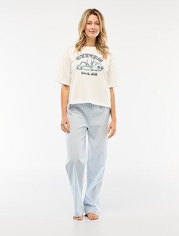 Ensemble pyjama t-shirt + pantalon en popeline 'Stitch' - 2 pièces