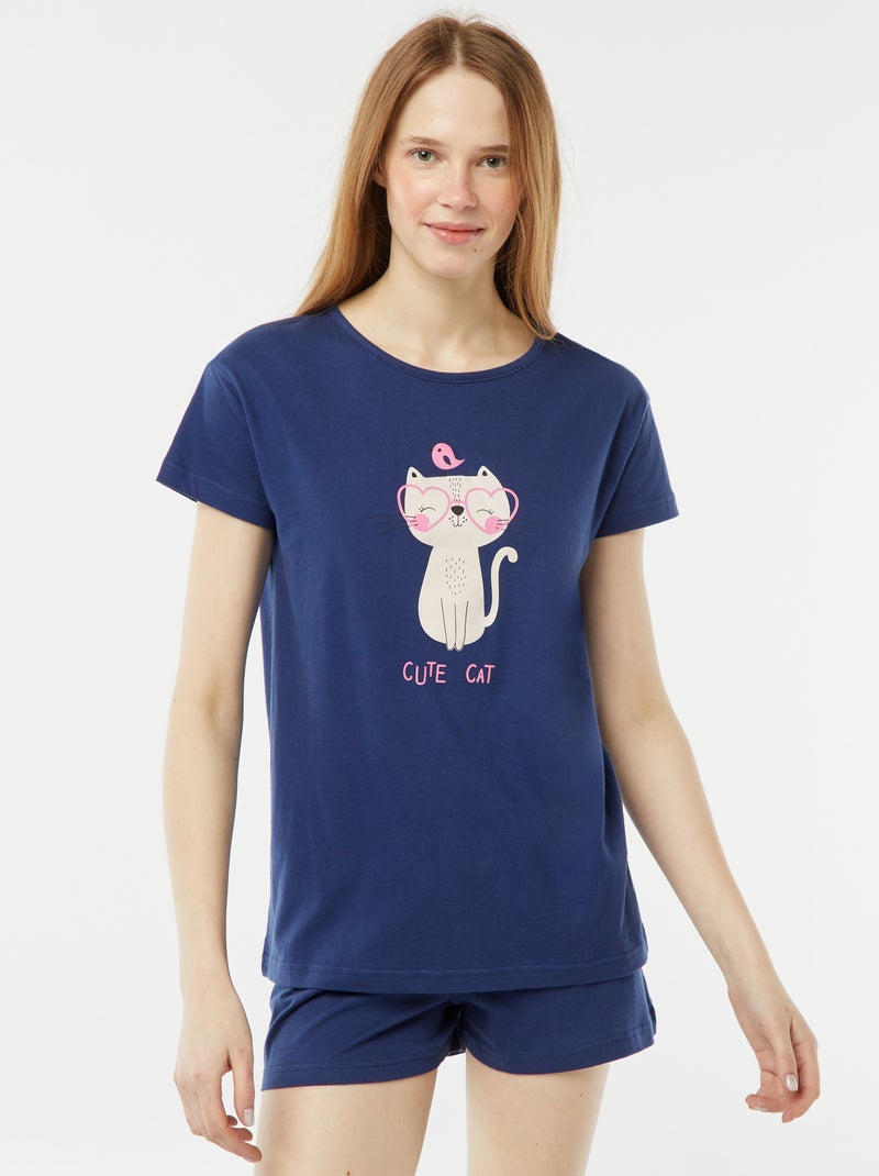 Ensemble pyjama t-shirt sans manches + short imprimé - 2 shorts Bleu - Kiabi